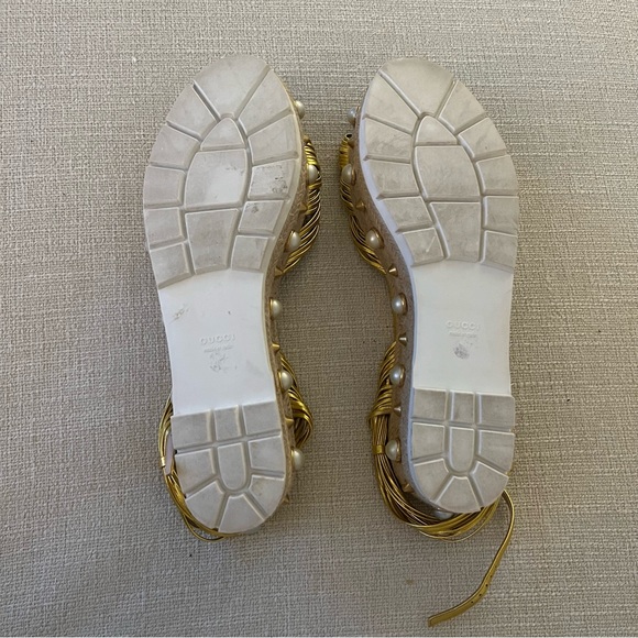 GUCCI - LIMITED EDITION Gold Faux Pearl Accents Espadrille - Picture 8 of 10